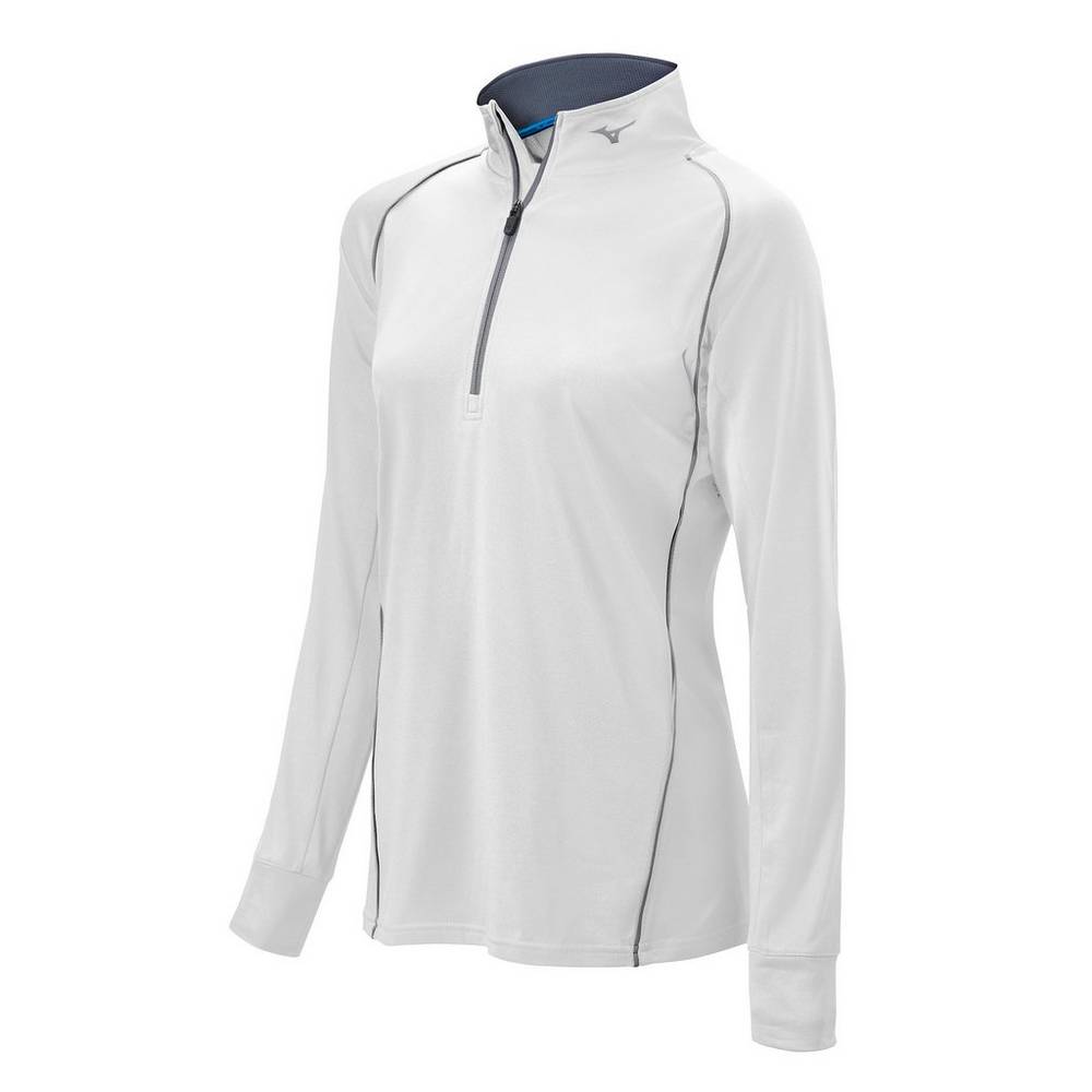 Womens Mizuno Comp 1/2 Zip Long Sleeve Pullover White Philippines (XPBSWR015)